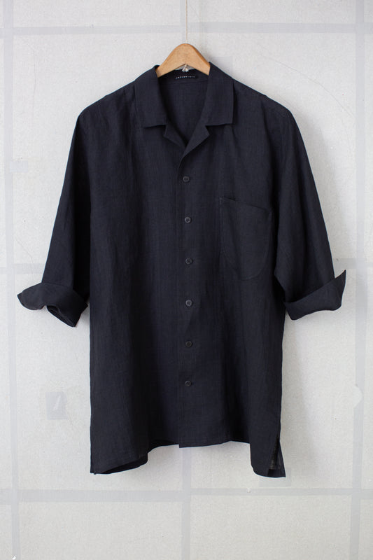 Black unevenly dyed linen shirt