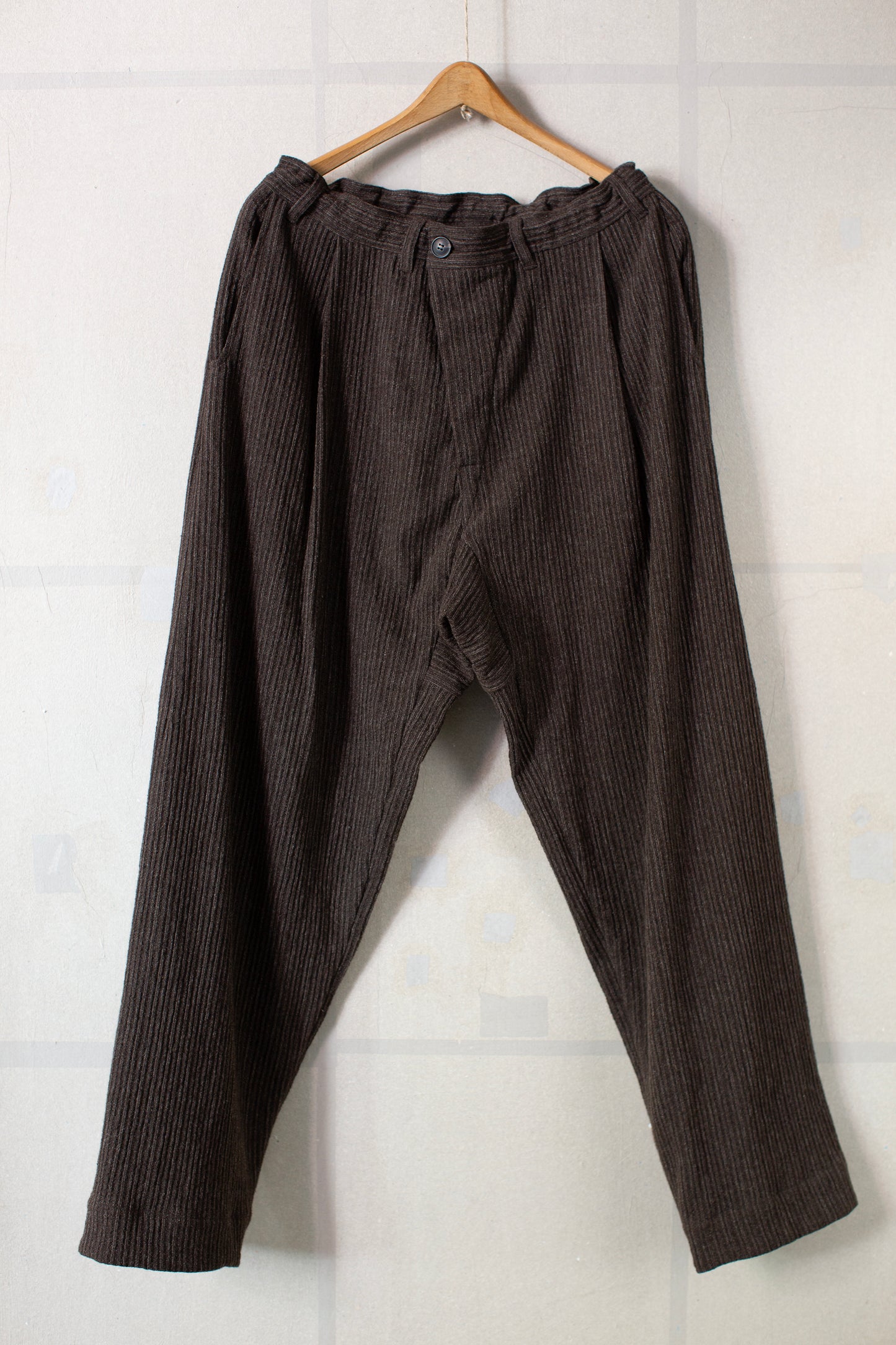 TROUSERS#92 - BROWN STRIPED YAK LINEN COTTON