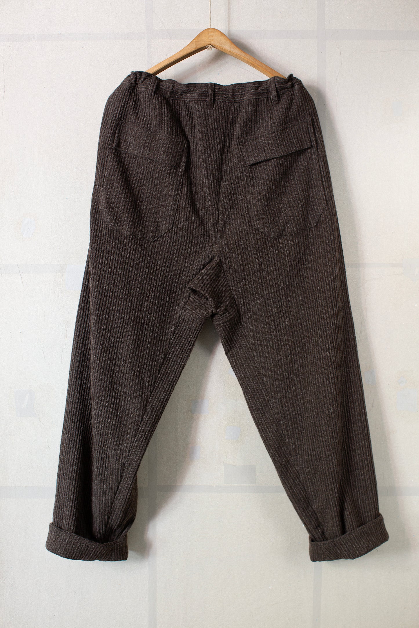 TROUSERS#92 - BROWN STRIPED YAK LINEN COTTON