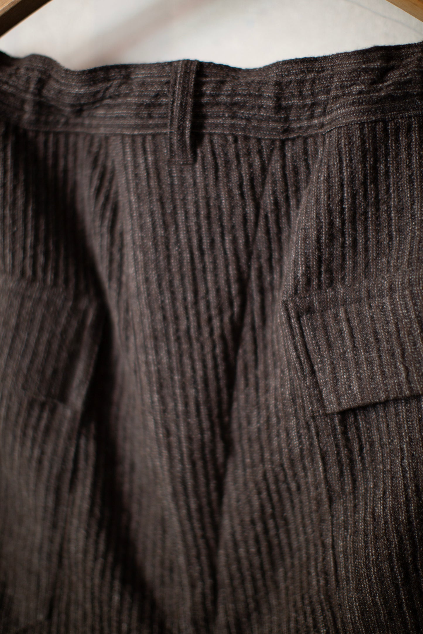TROUSERS#92 - BROWN STRIPED YAK LINEN COTTON