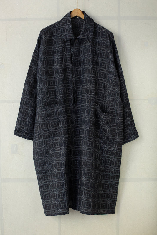 Shirt coat from antique handwoven kimono fabric