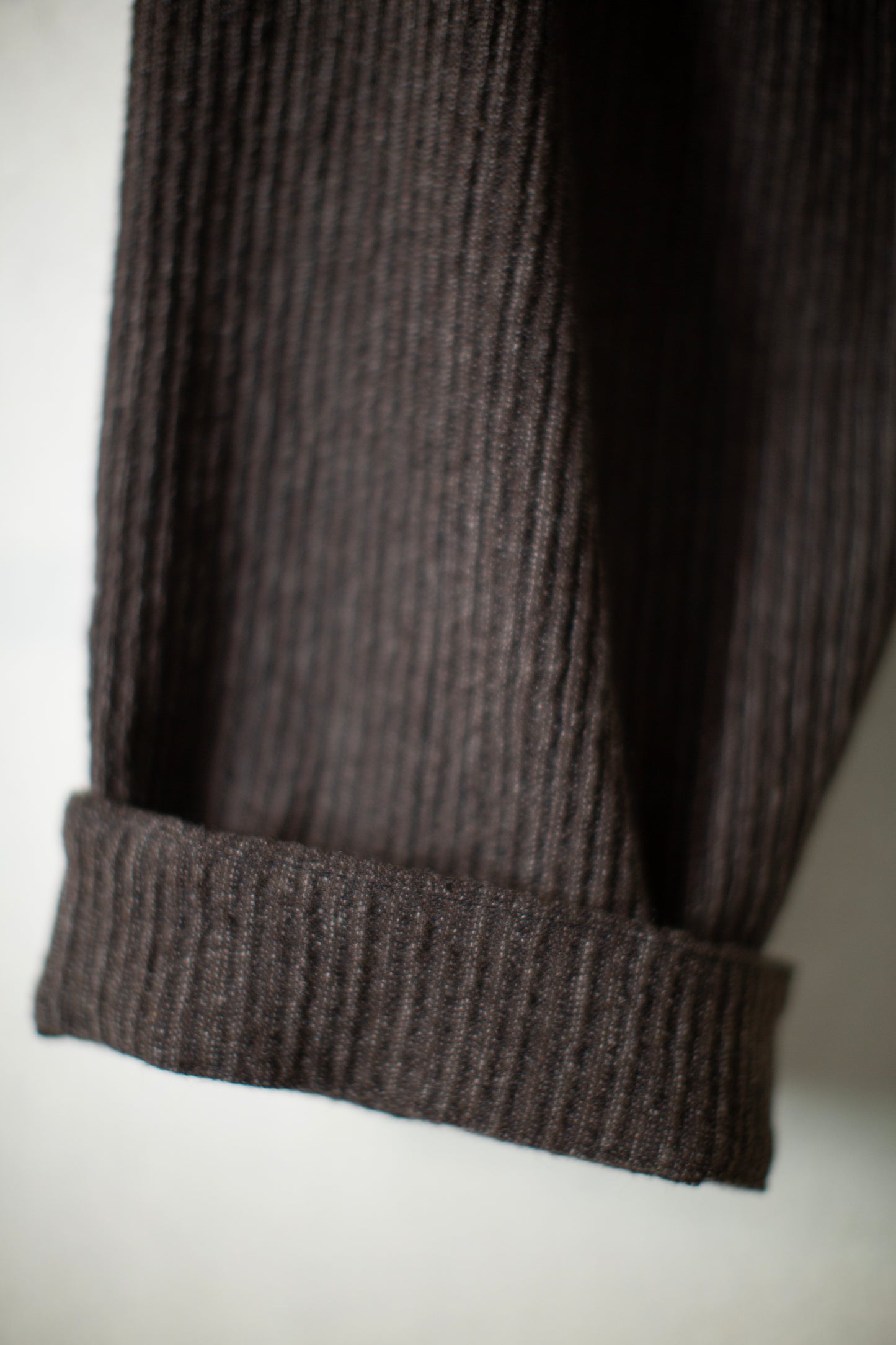 TROUSERS#92 - BROWN STRIPED YAK LINEN COTTON