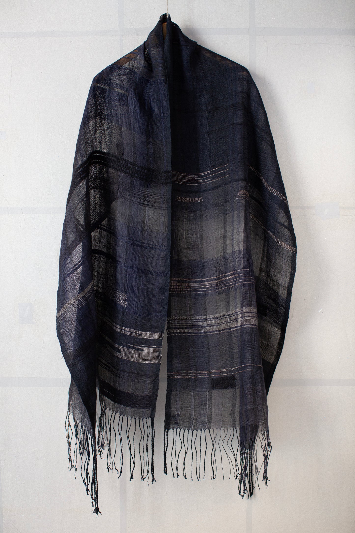 Hand woven stole black navy slate
