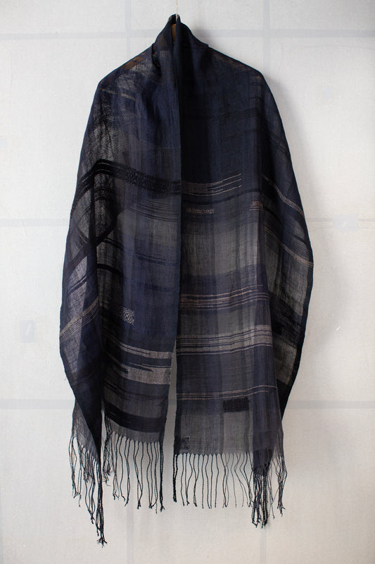 Hand woven stole black navy slate