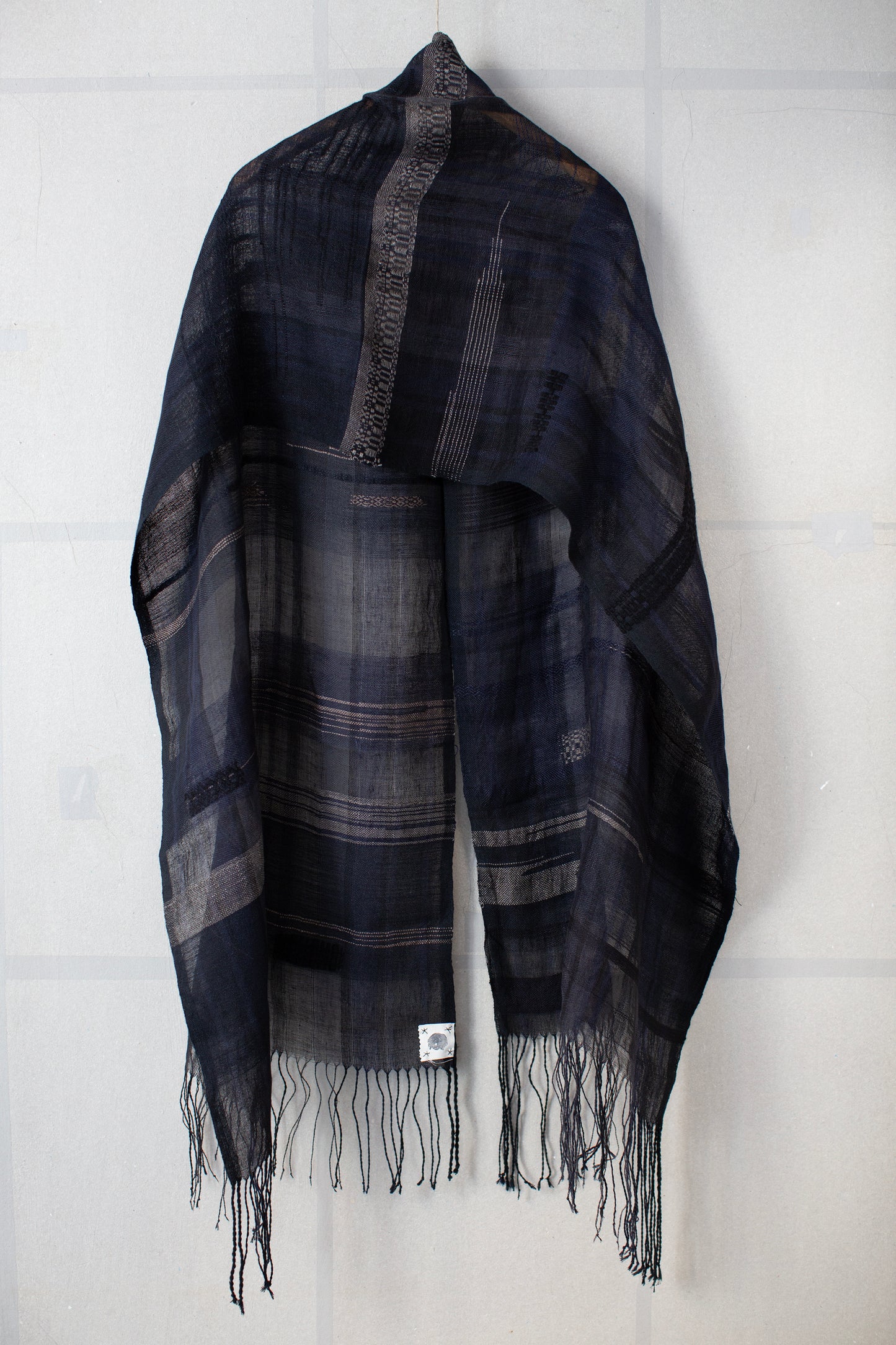 Hand woven stole black navy slate