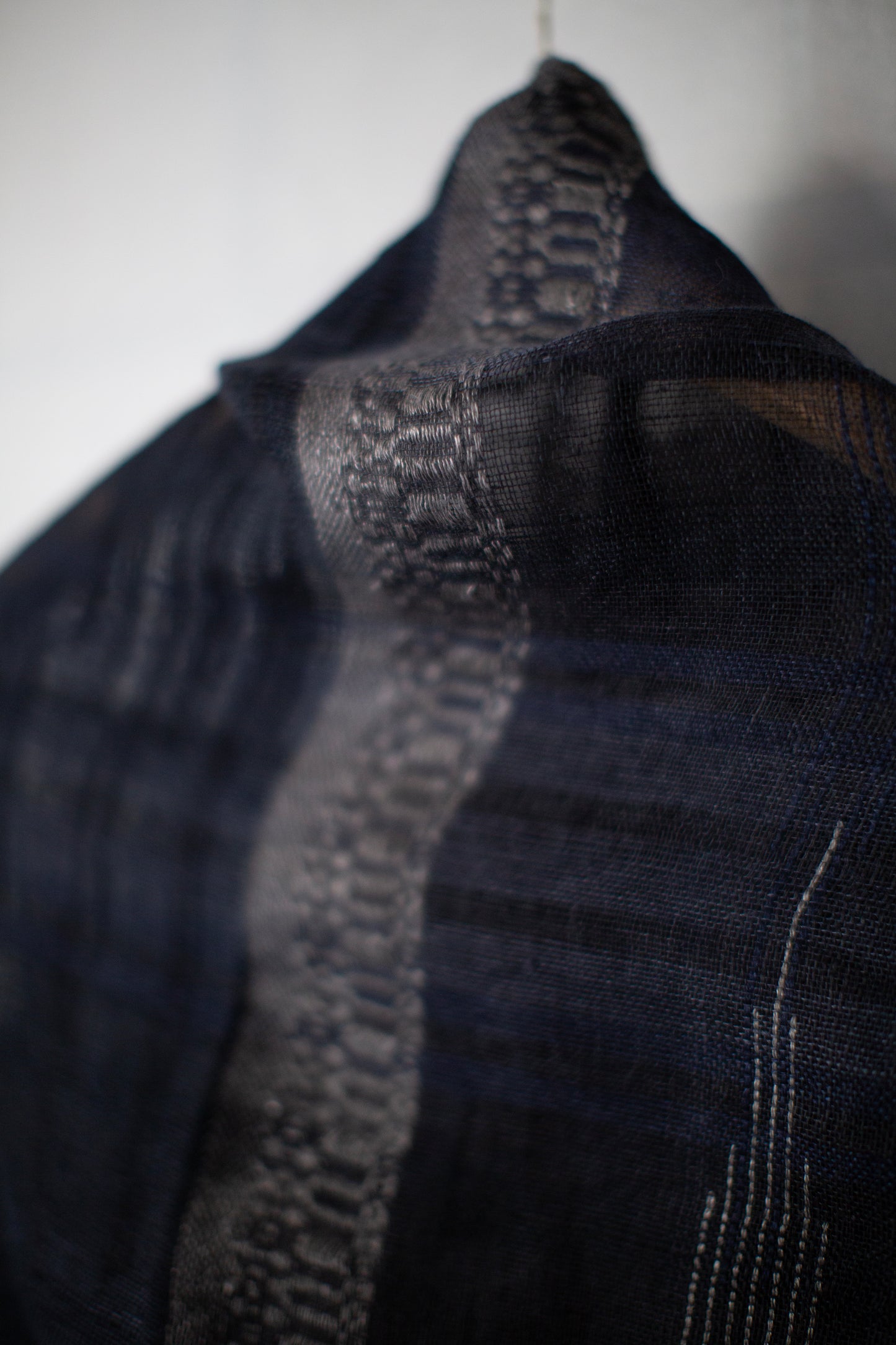 Hand woven stole black navy slate