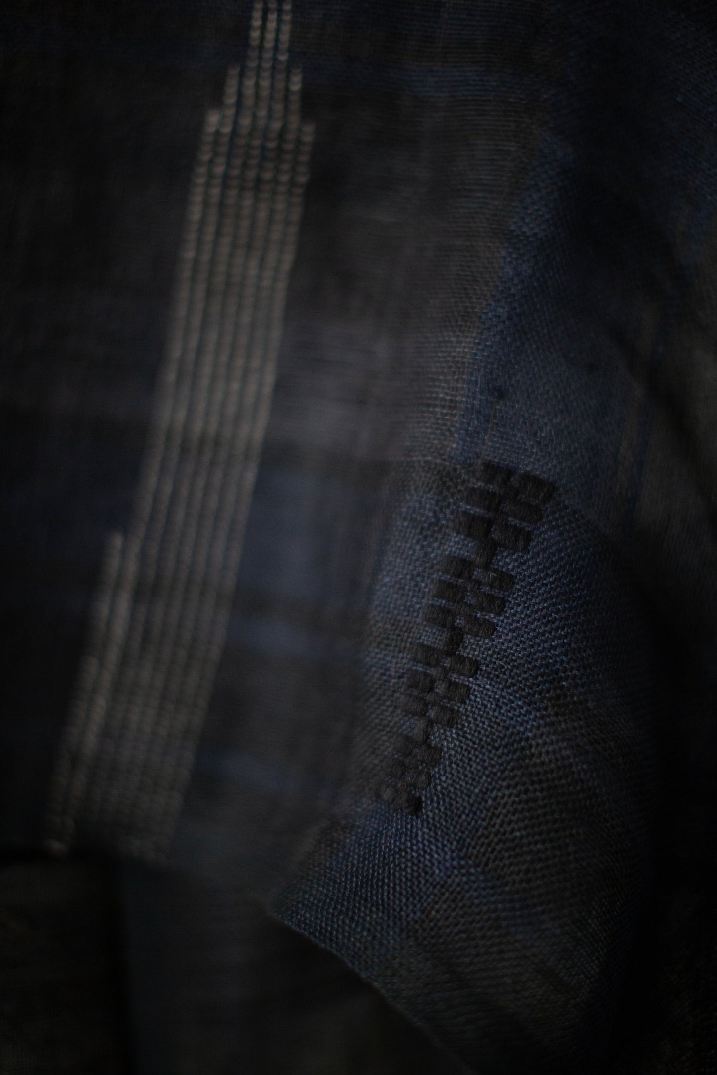 Hand woven stole black navy slate