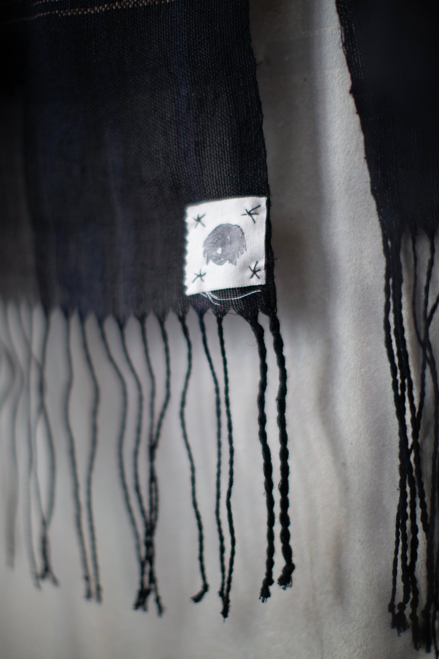 Hand woven stole black navy slate
