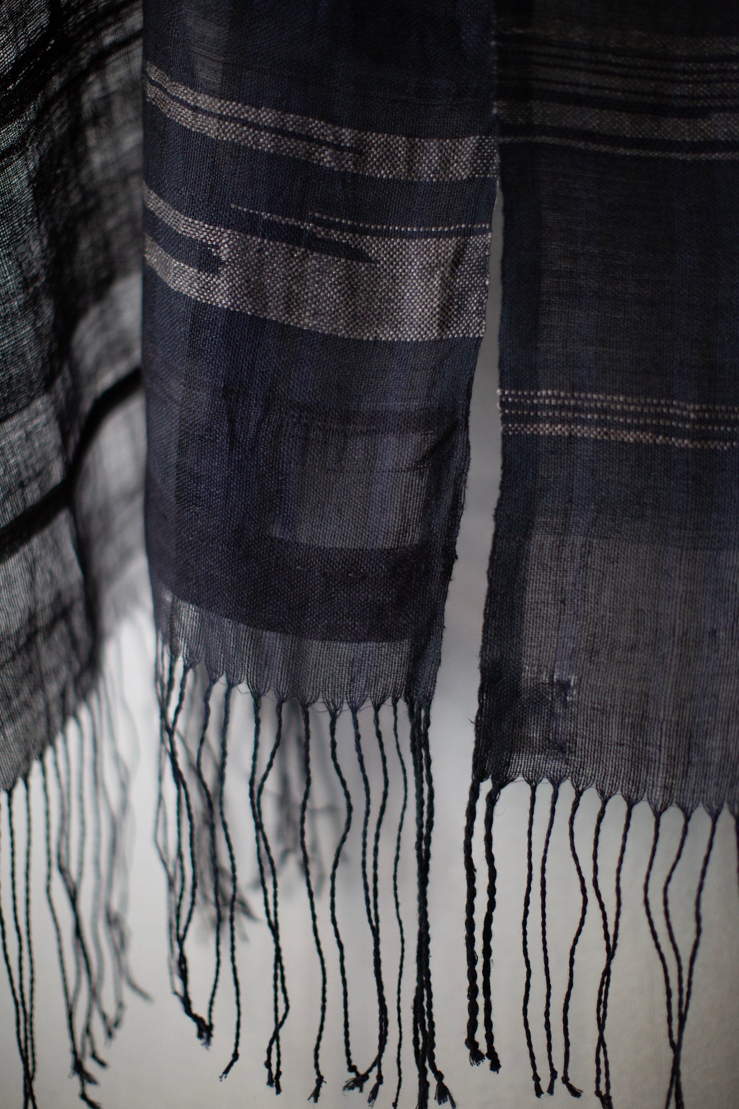 Hand woven stole black navy slate