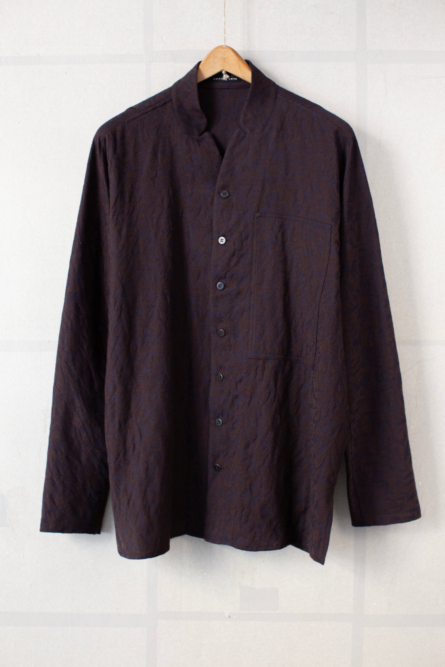 Navy & brown wool jacquard shirt