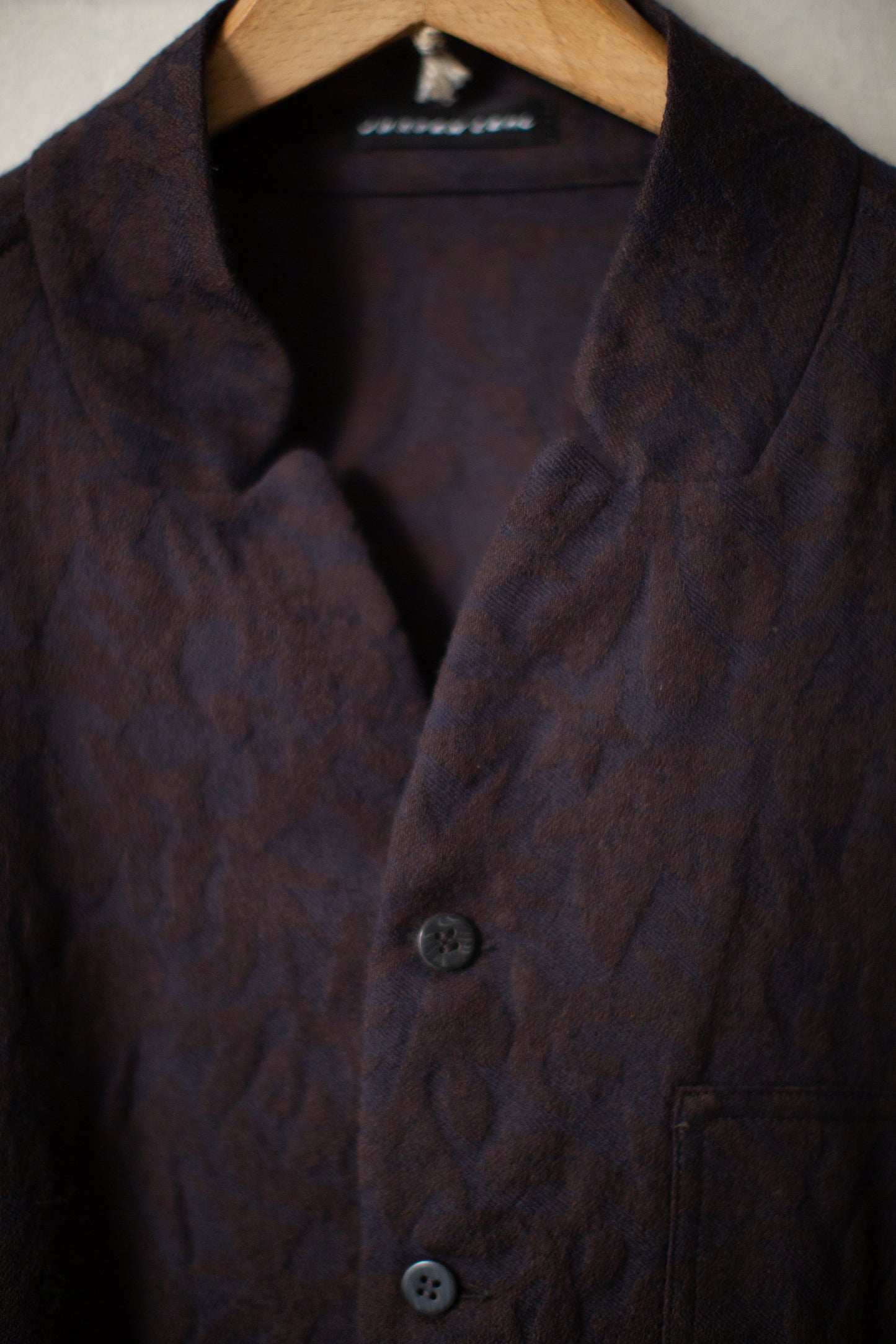 Navy & brown wool jacquard shirt