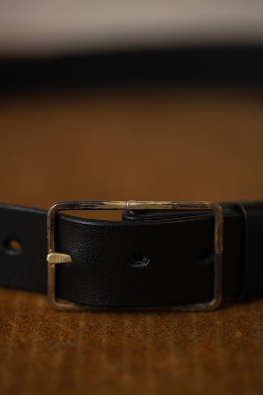 Black Leather Belt - rectangular brass