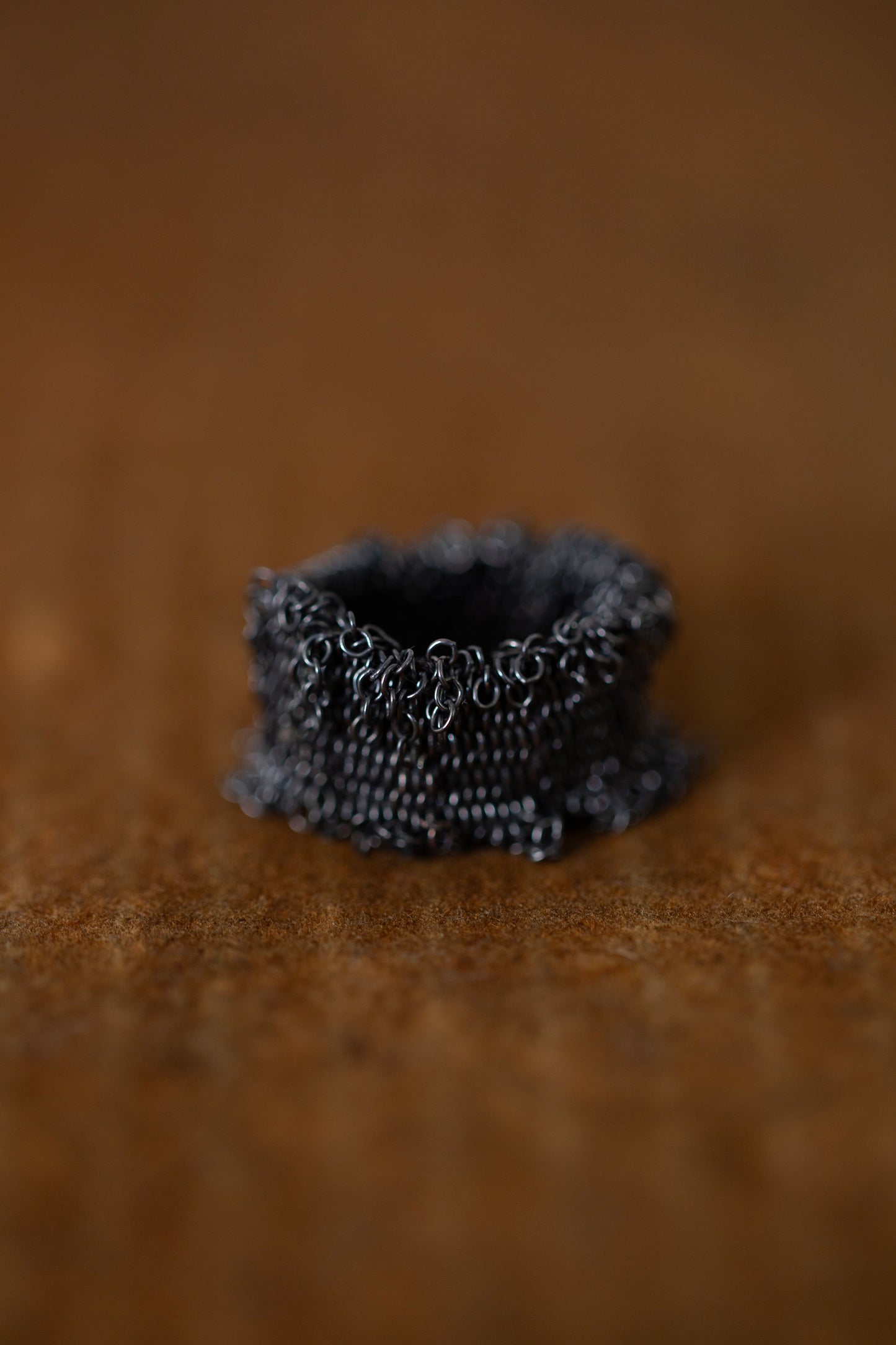 Wide Hand Woven Ring in oxidized silver