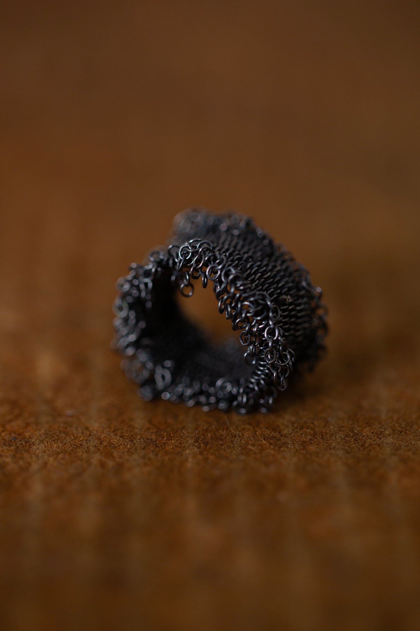 Wide Hand Woven Ring in oxidized silver