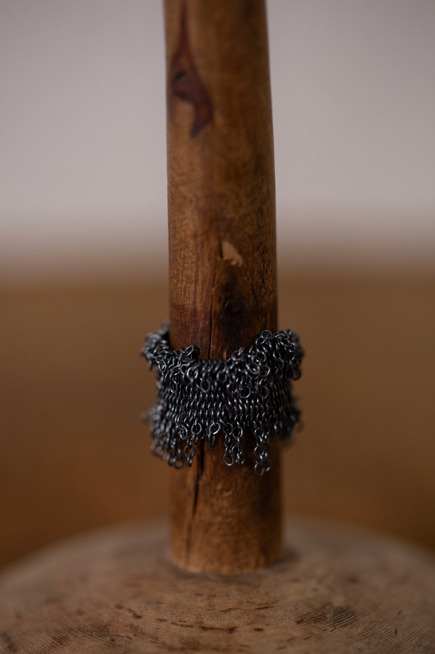 Wide Hand Woven Ring in oxidized silver