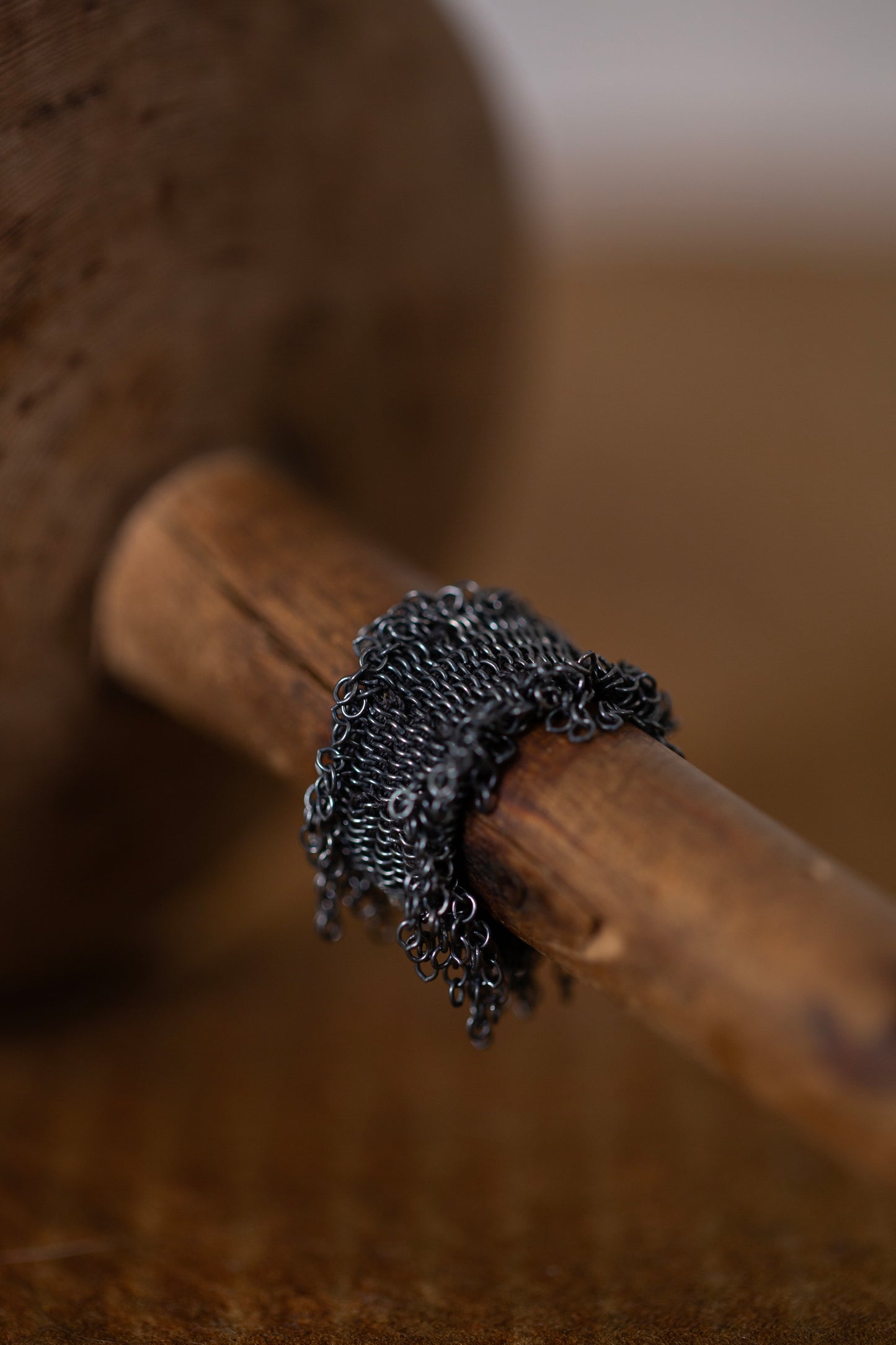 Wide Hand Woven Ring in oxidized silver