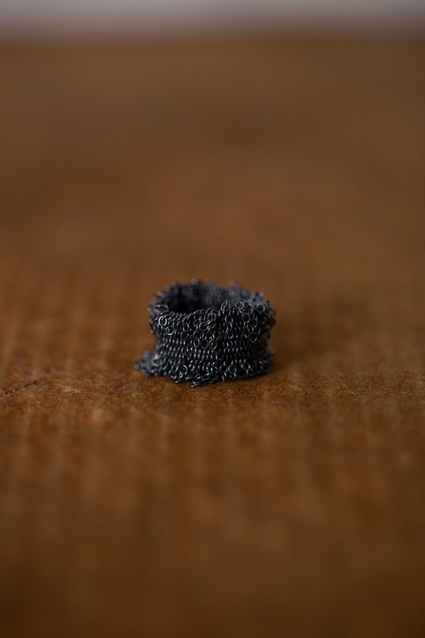 Wide Hand Woven Ring in oxidized silver