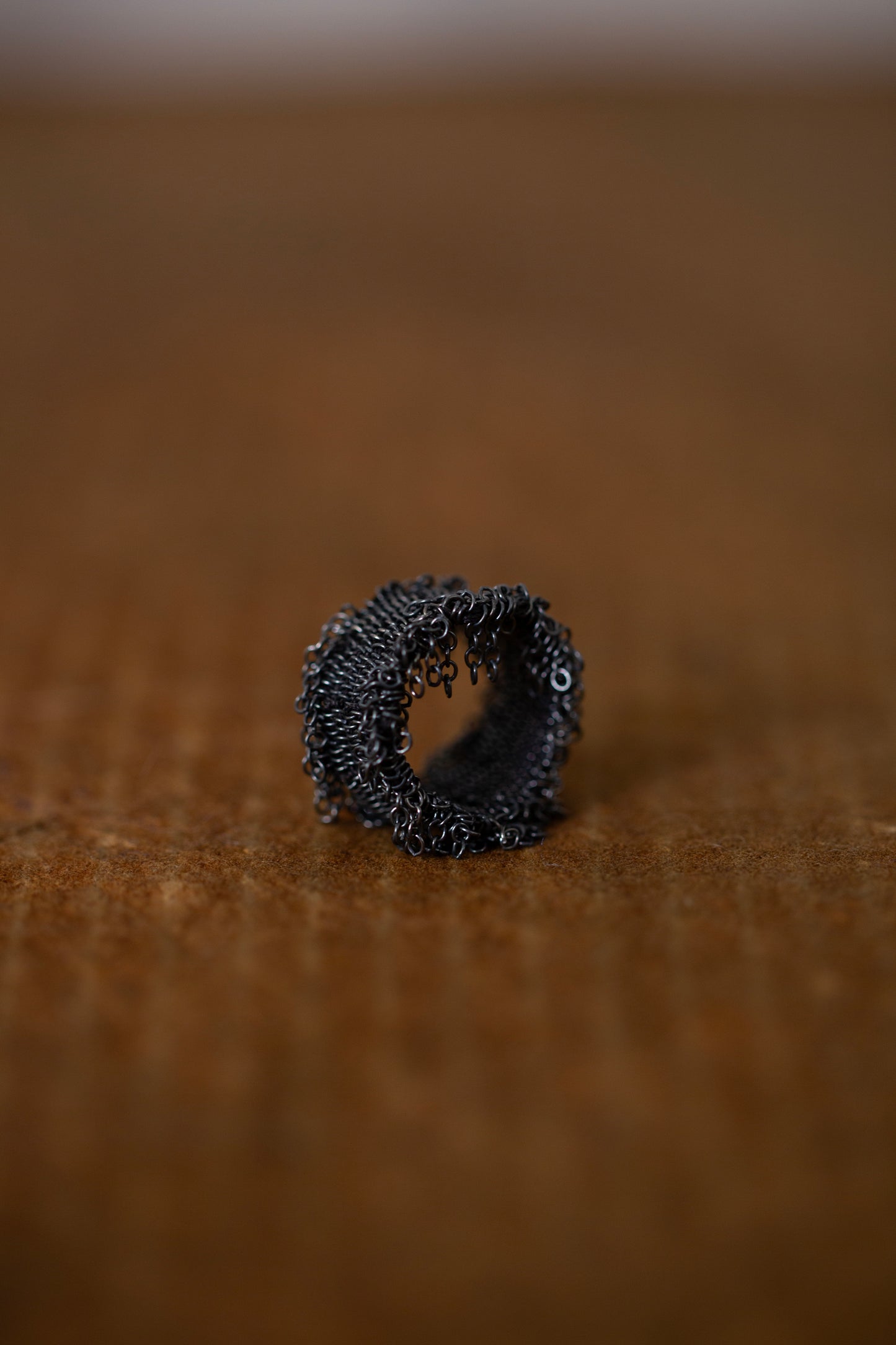 Wide Hand Woven Ring in oxidized silver