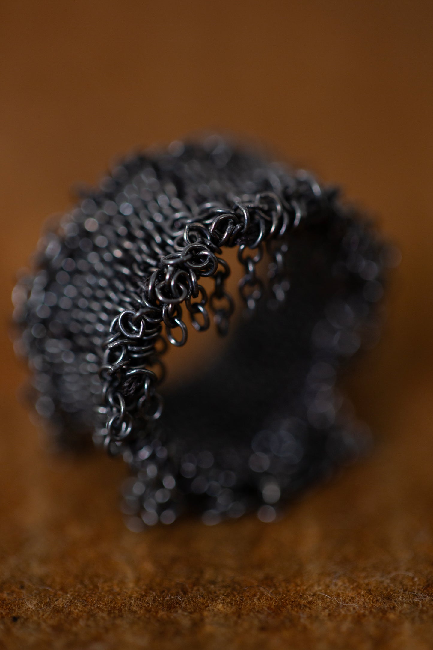 Wide Hand Woven Ring in oxidized silver