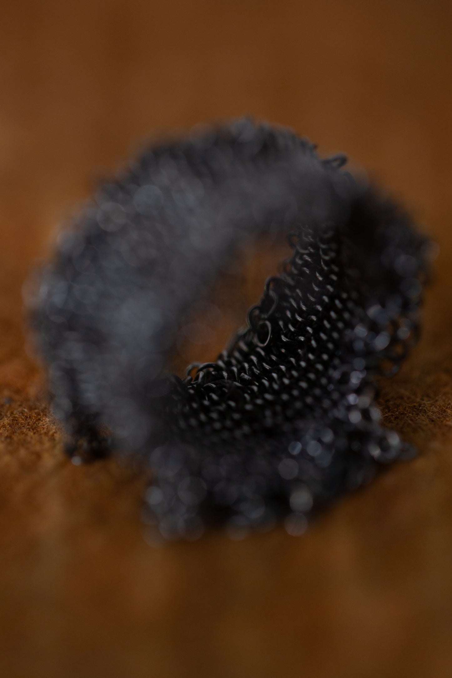 Wide Hand Woven Ring in oxidized silver