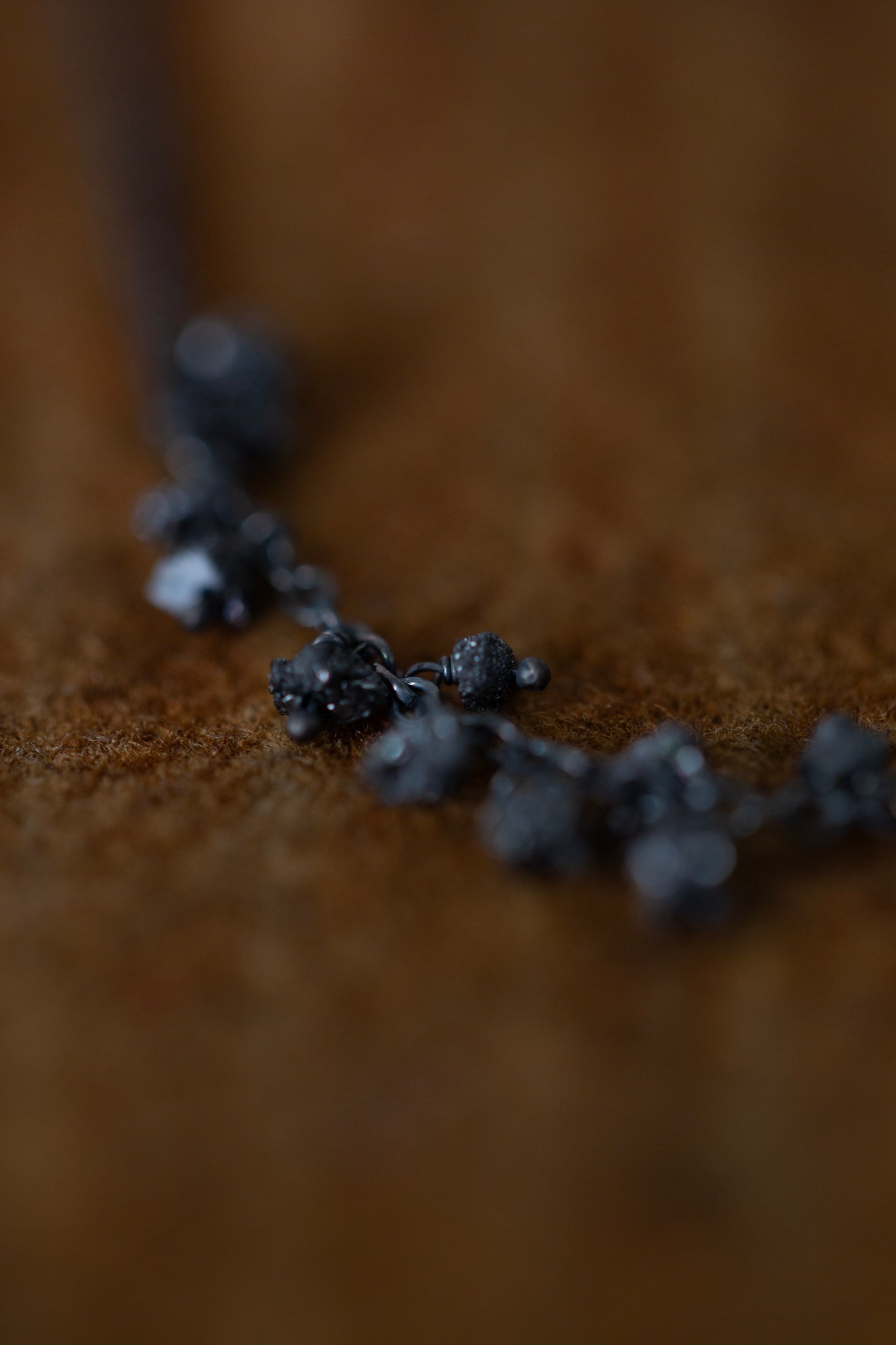 Oxidized silver necklace with raw diamonds