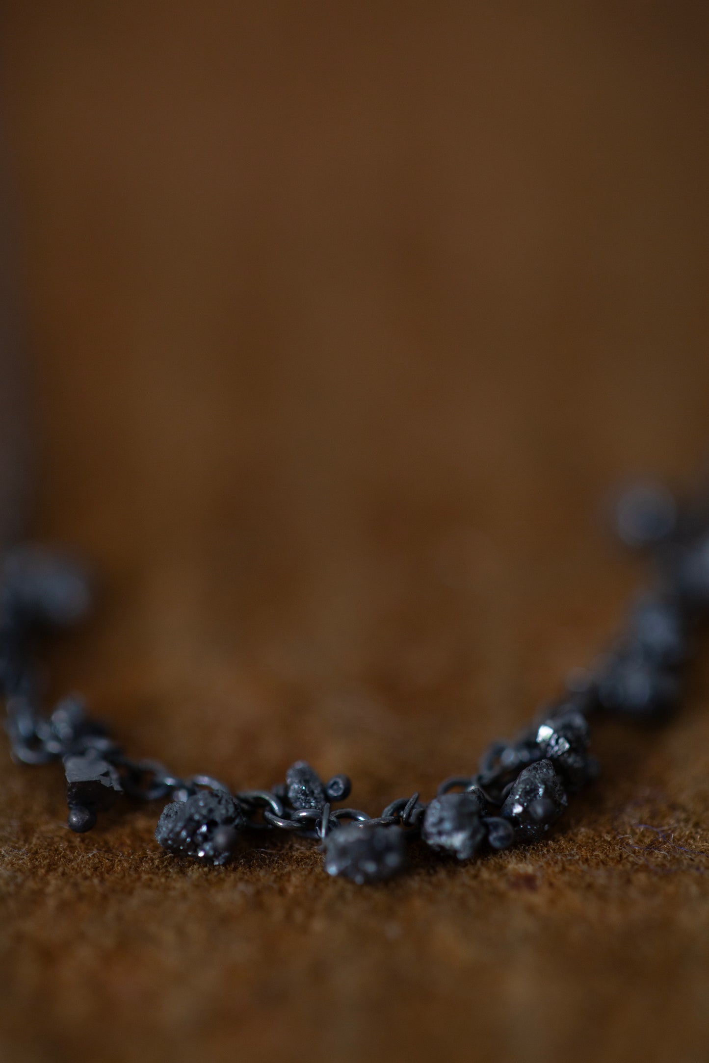 Oxidized silver necklace with raw diamonds