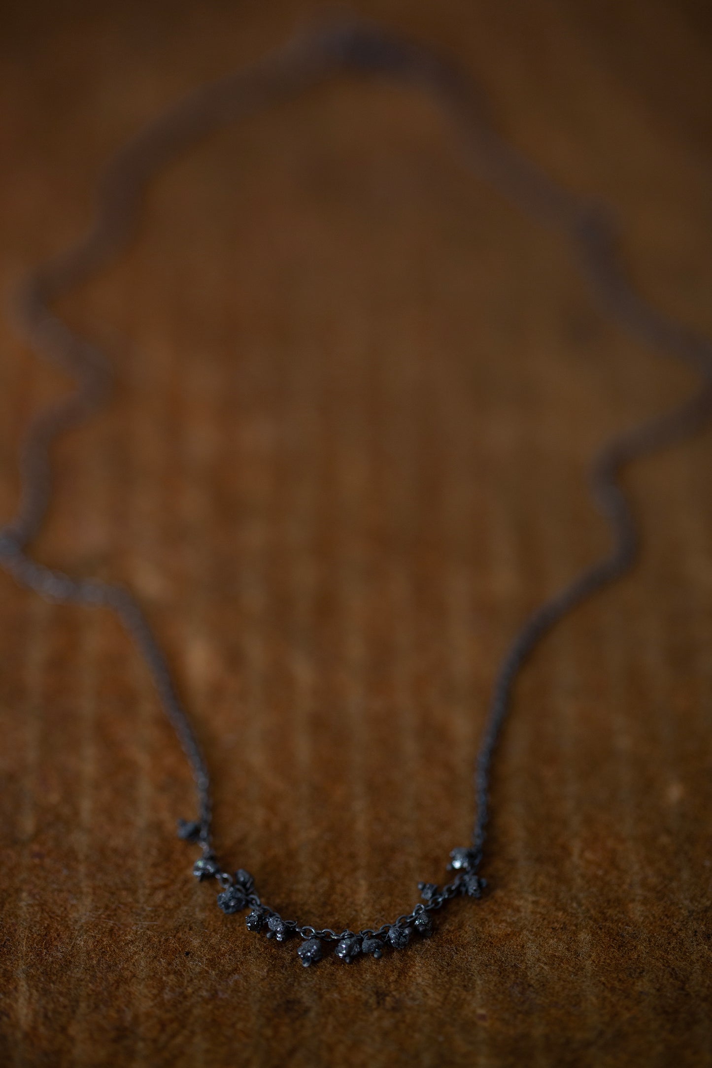 Oxidized silver necklace with raw diamonds