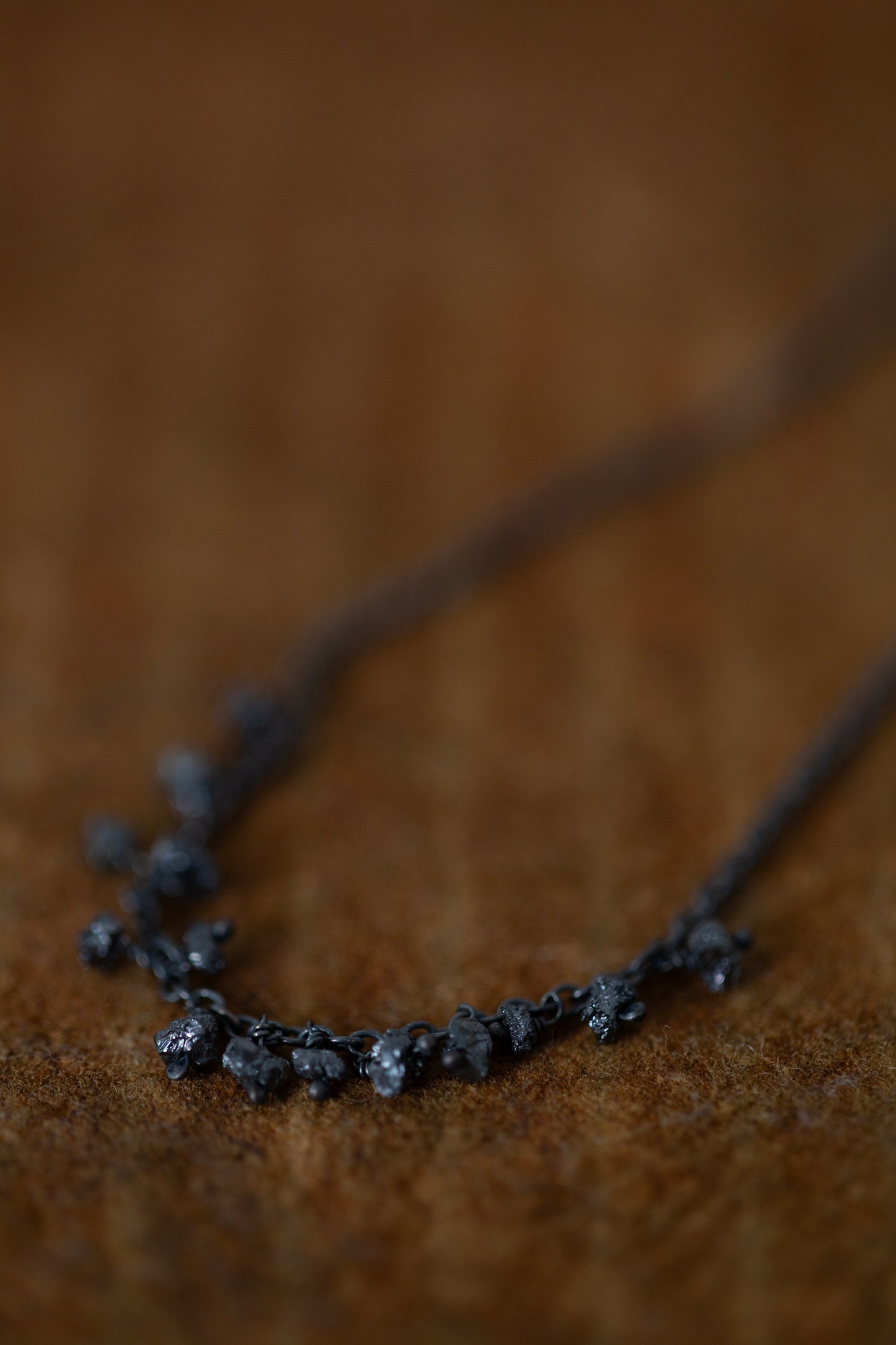 Oxidized silver necklace with raw diamonds