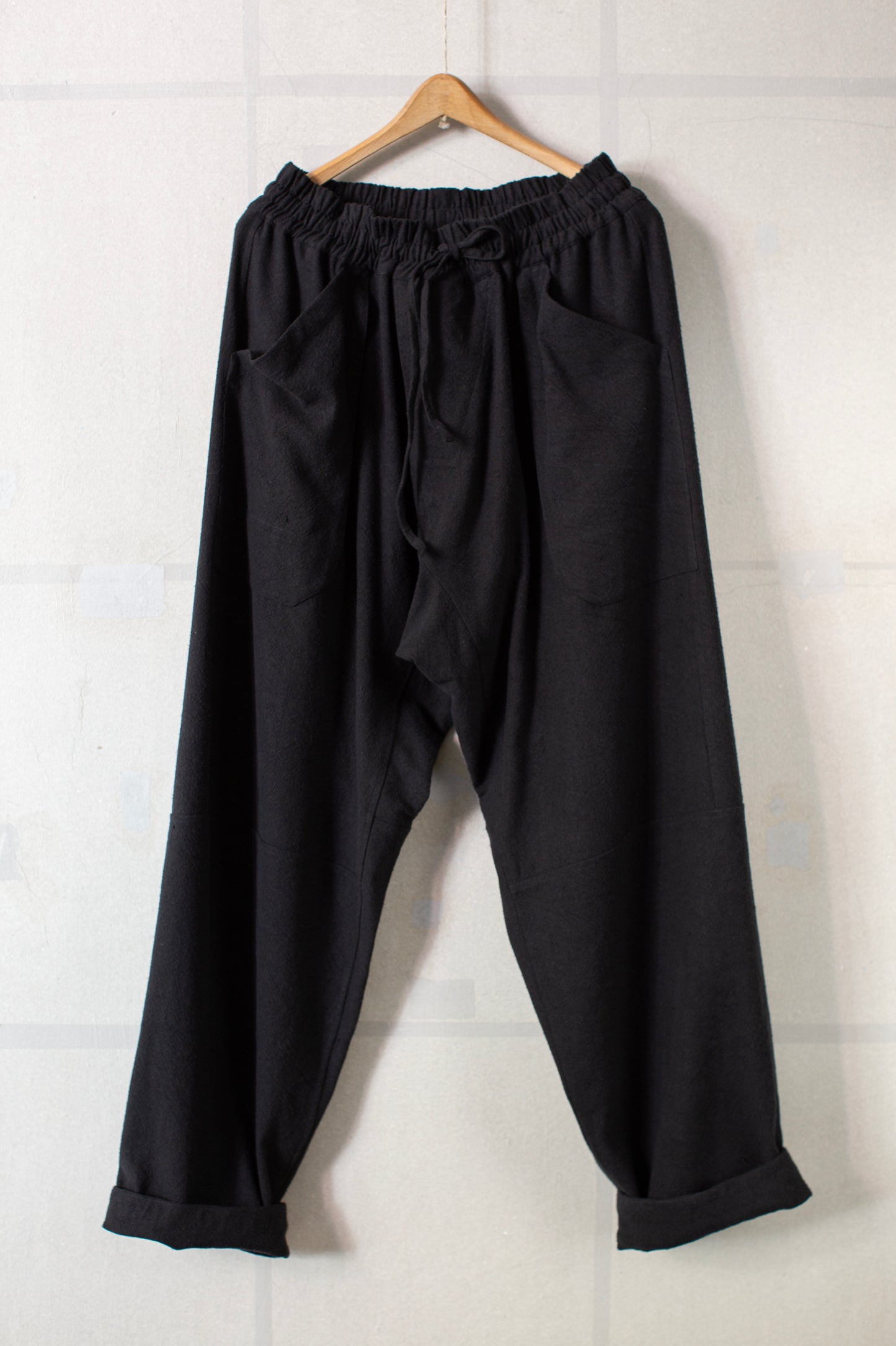TROUSERS#94 - BLACK HEMP SILK NAPPY CLOTH