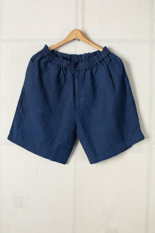 Short Loose Trousers In Dark Indigo dye light Hemp