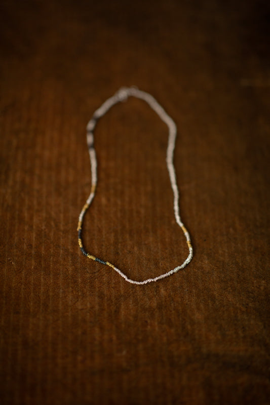 Gathered Necklace in silver, oxidized silver and gold plated silver