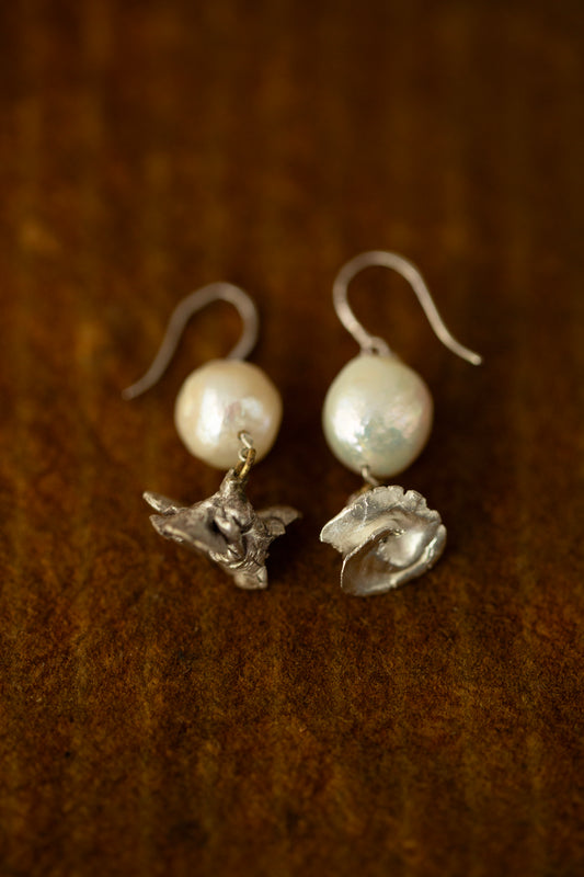 earrings with pearl and silver rose