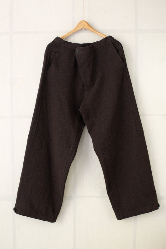 TROUSERS#89 - RIDGED LINEN WOOL EGGPLANT/INDIGO