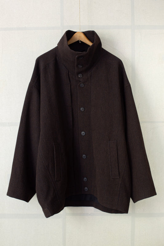JACKET#61 - RIDGED LINEN WOOL EGGPLANT/INDIGO