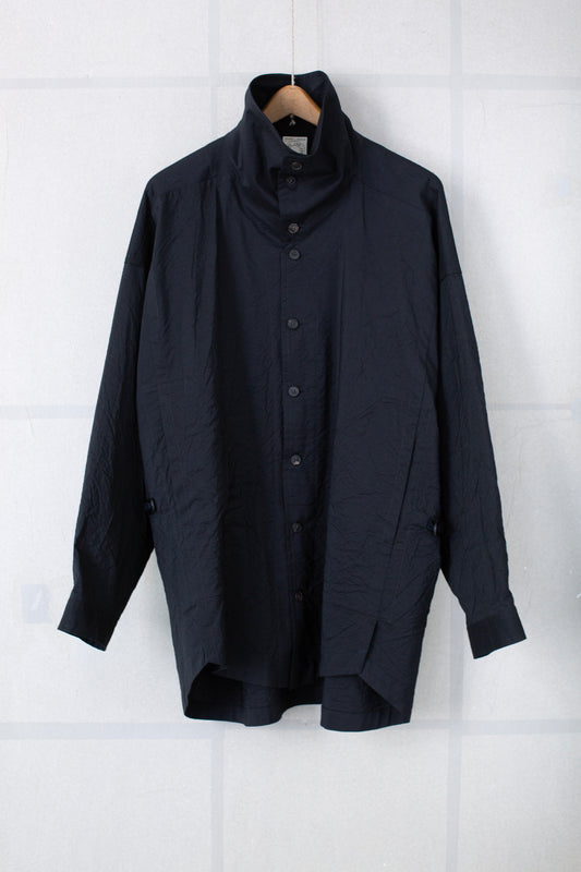 SHIRT#110 - WOOL SILK CLOTH DEEP BLACK