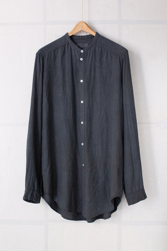 Hand spun hand woven side slit shirt in Indigo & Sumi