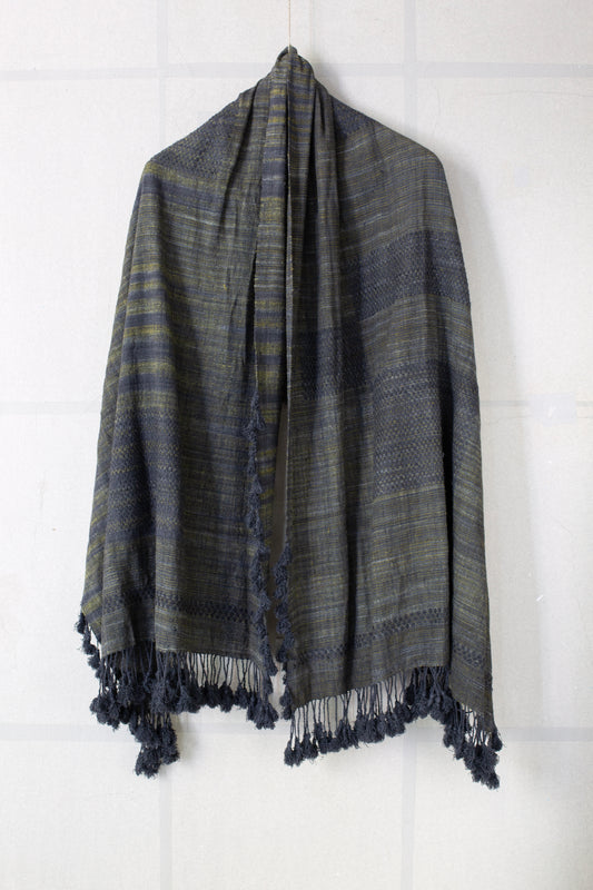 STOLE#1 - HANDWOVEN ERI SILK GREY/GREEN