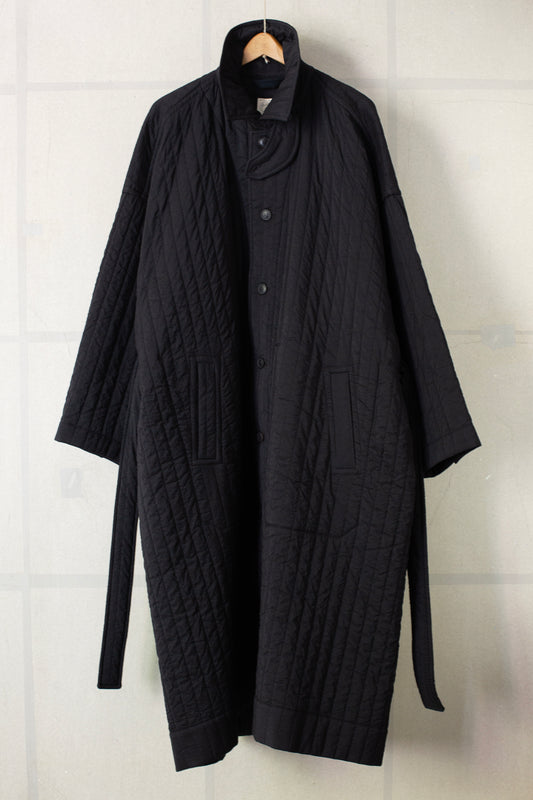 COAT#34 - WOOL SILK CLOTH PADDED DEEP BLACK