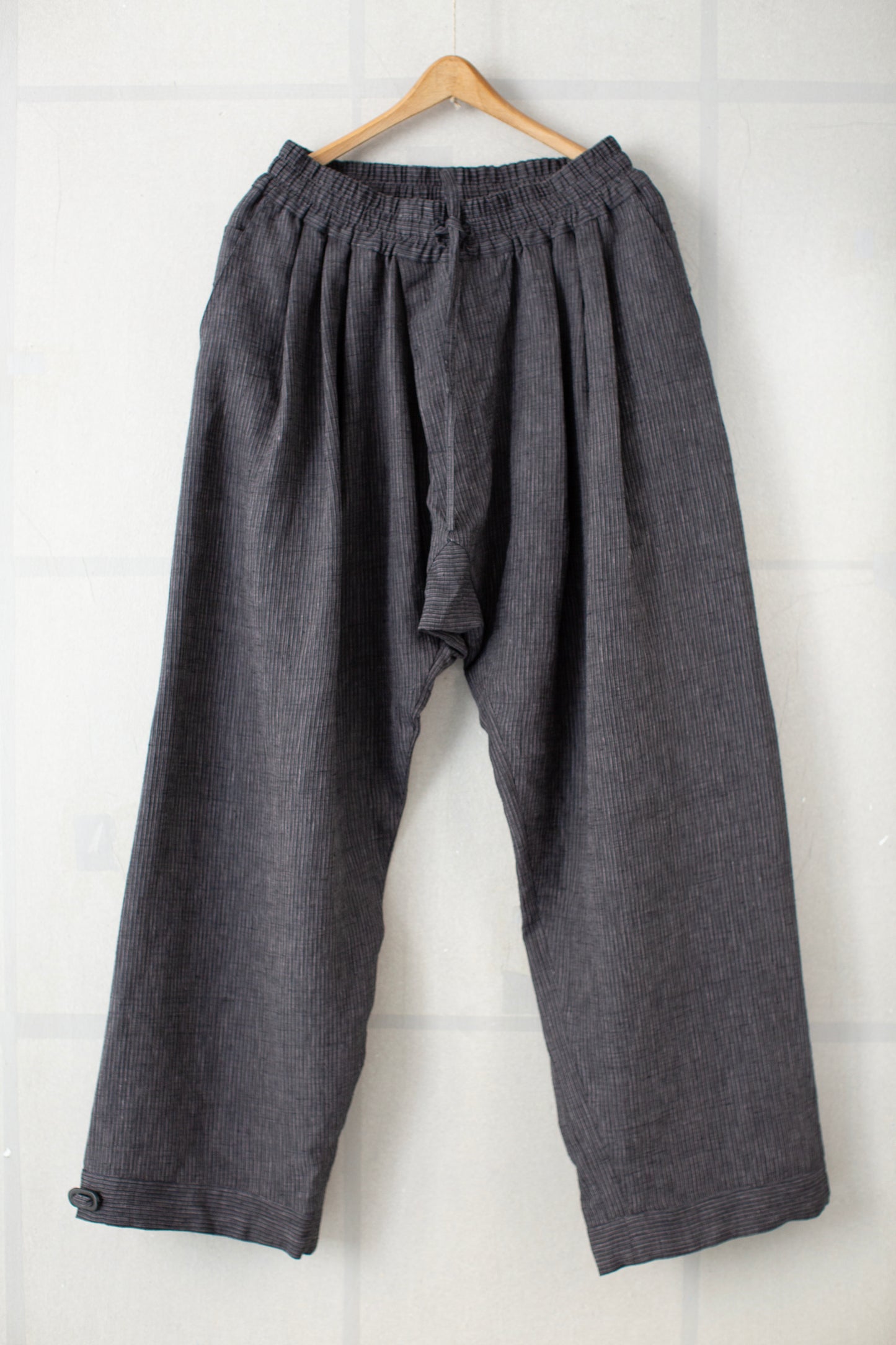 TROUSERS#91 - HEMP CLOTH DARK GREY STRIPED