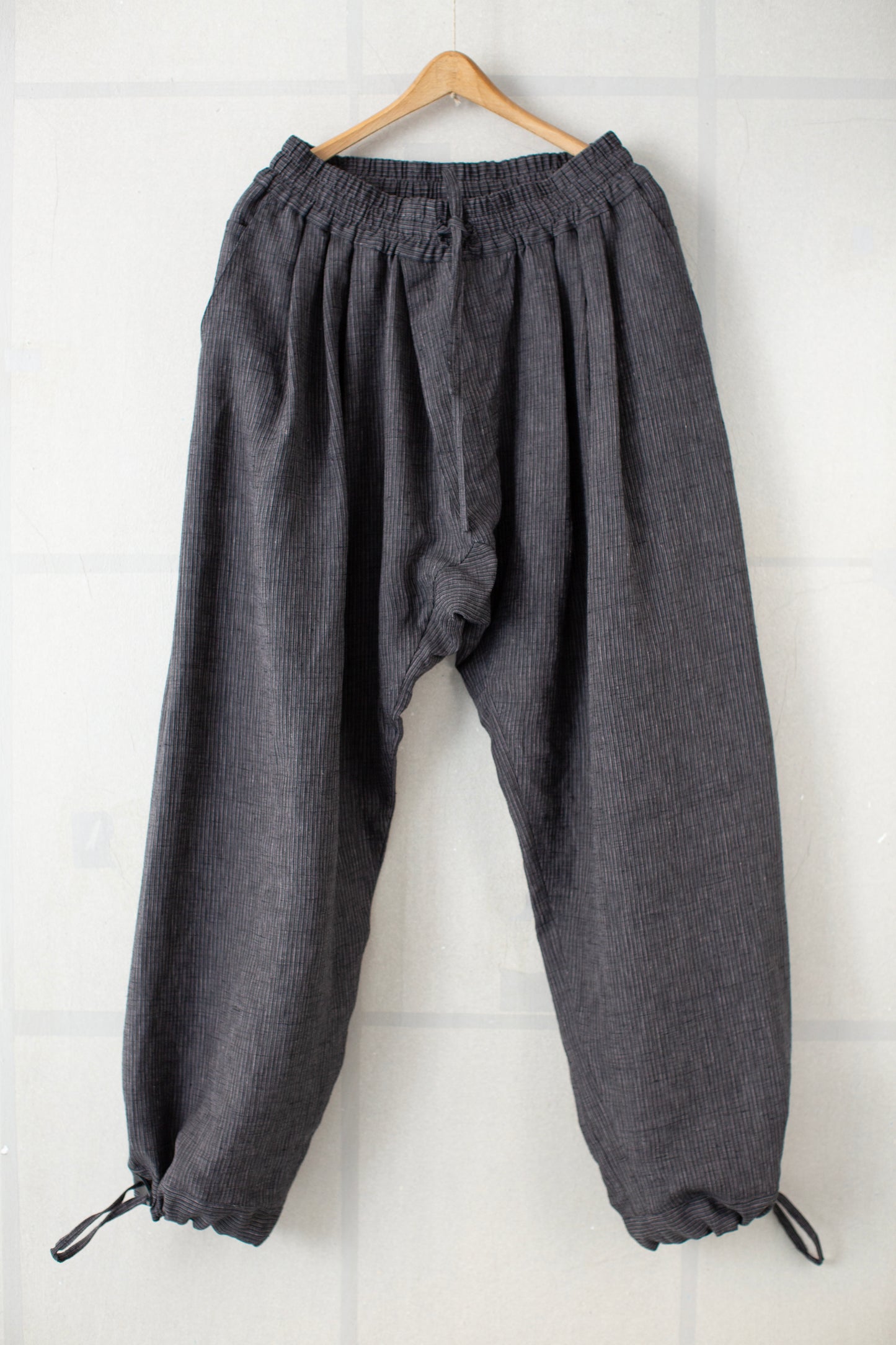 TROUSERS#91 - HEMP CLOTH DARK GREY STRIPED