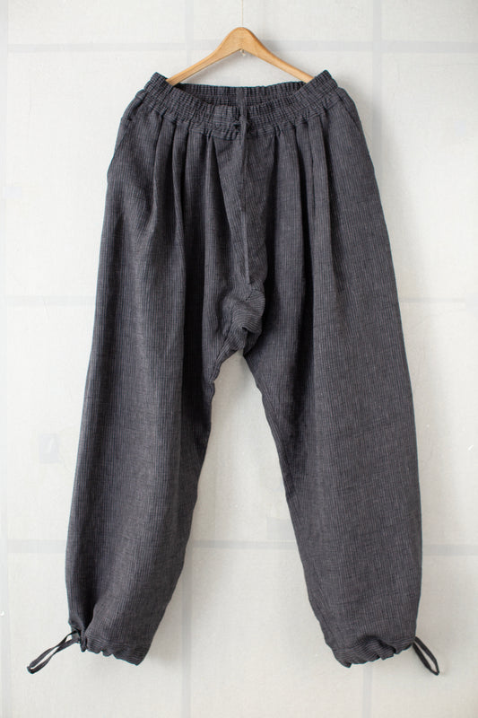 TROUSERS#91 - HEMP CLOTH DARK GREY STRIPED
