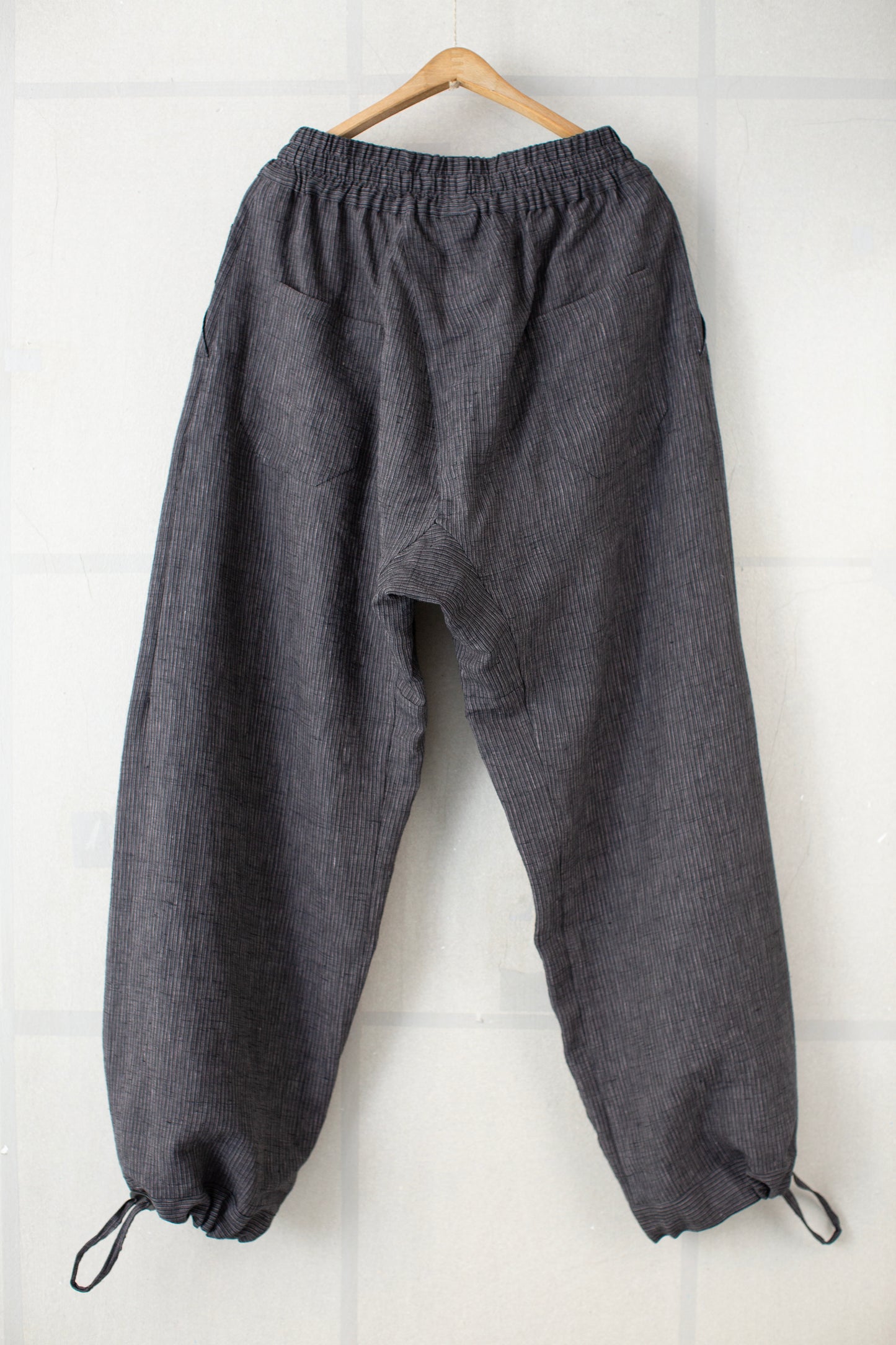 TROUSERS#91 - HEMP CLOTH DARK GREY STRIPED