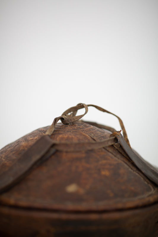 Injera bread storage box in leather & straw