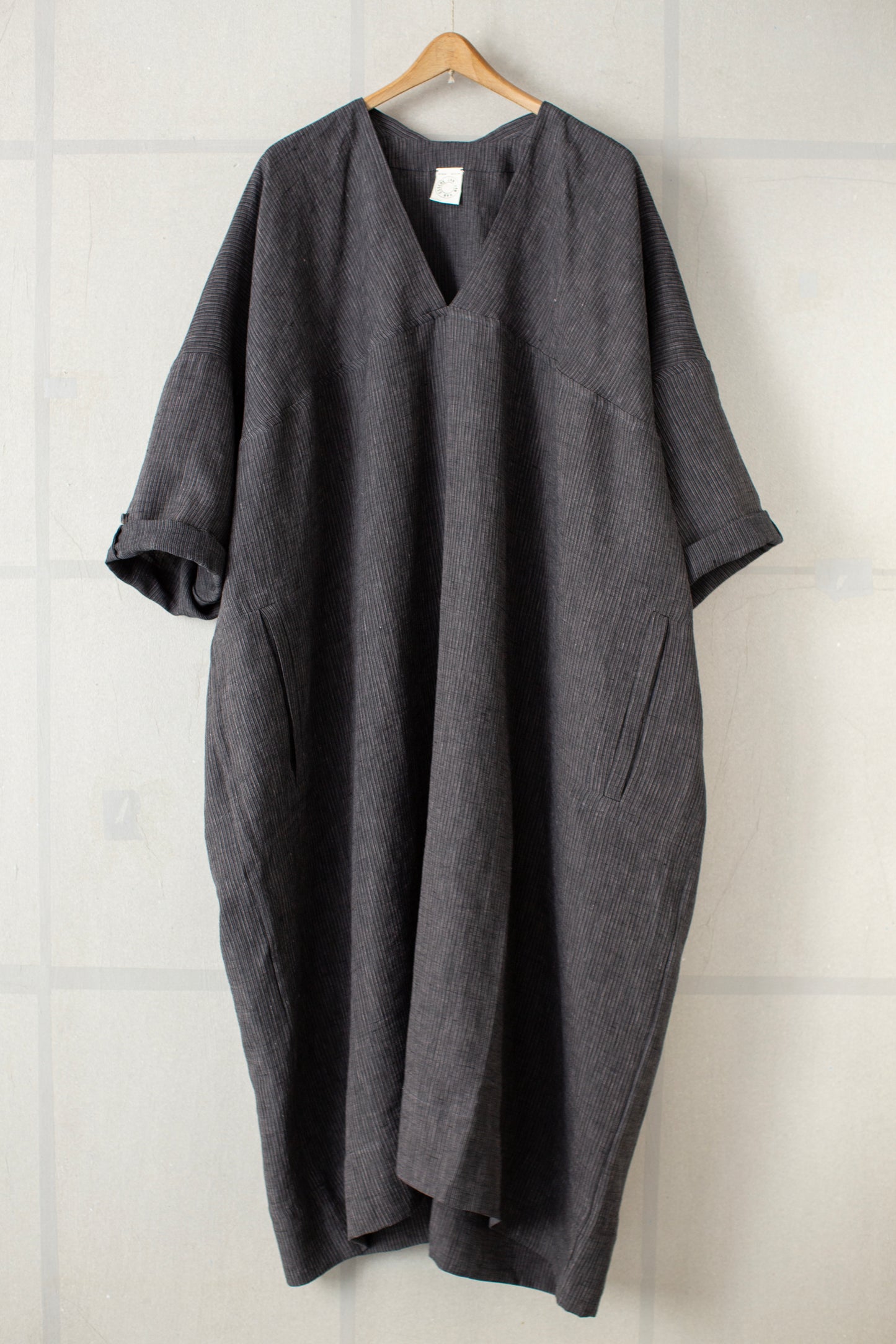 TUNIC#44 - HEMP CLOTH DARK GREY STRIPED