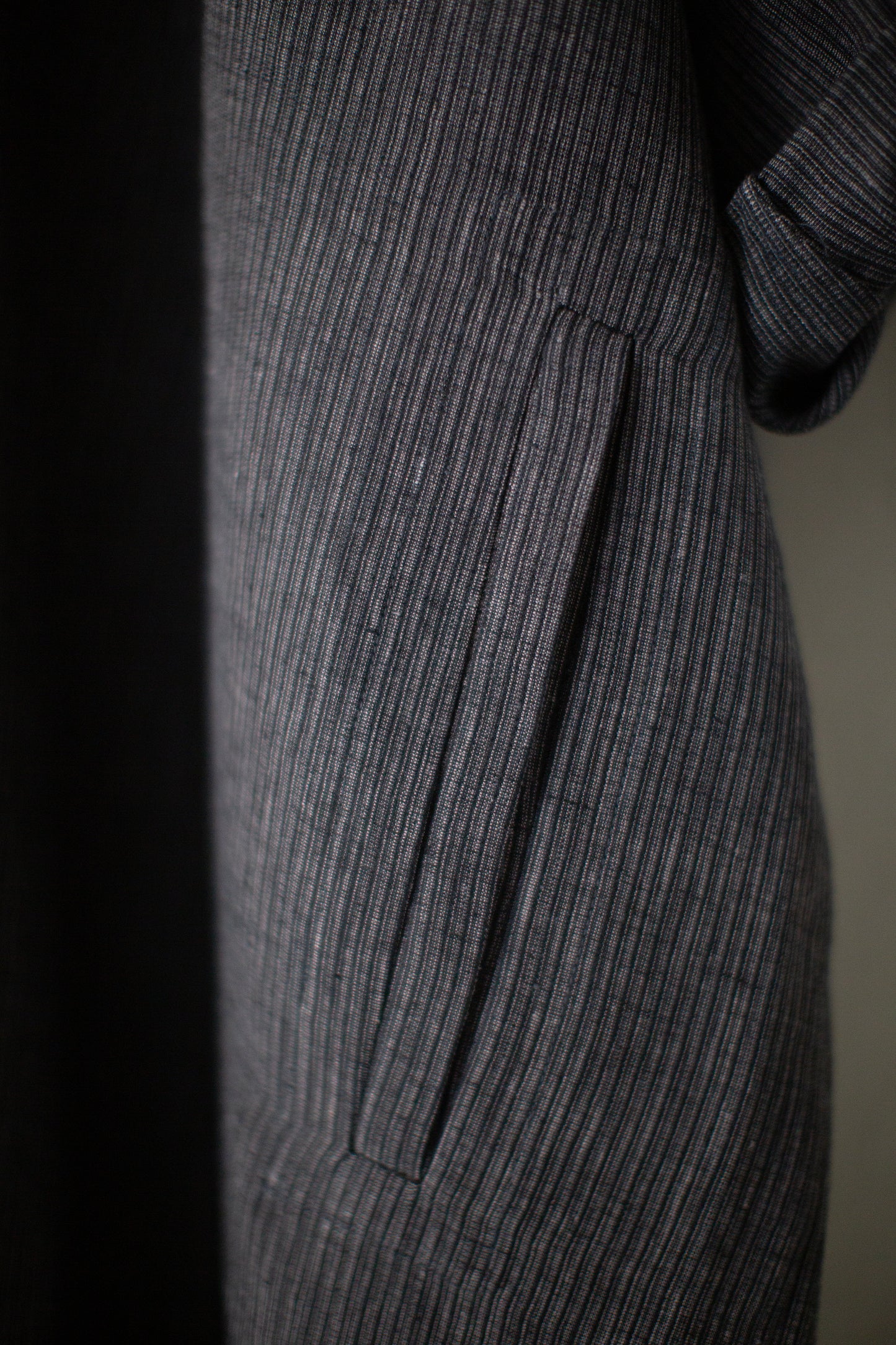 TUNIC#44 - HEMP CLOTH DARK GREY STRIPED