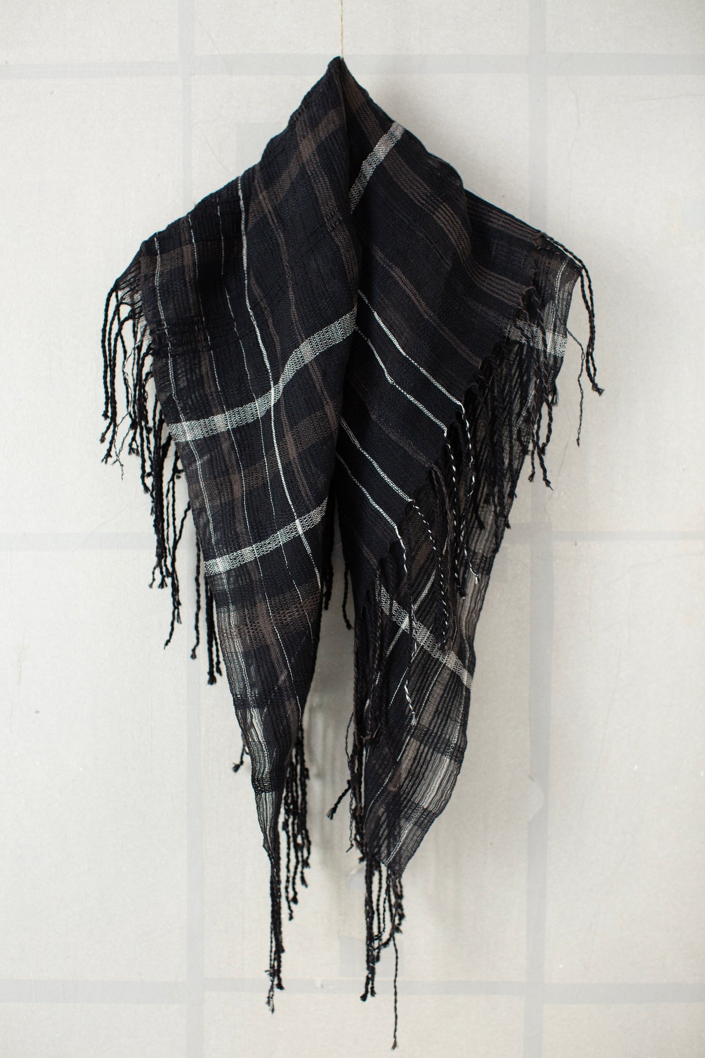 SCARF#41 - HANDWOVEN BLACK BROWN NATURAL