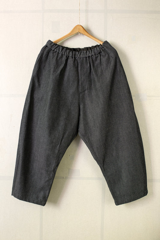 tapered pants in black white wool-cotton twill