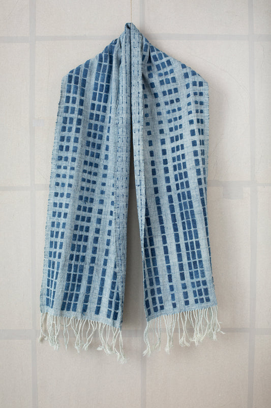 SCARF#36 - HANDWOVEN INDIGO DASHES