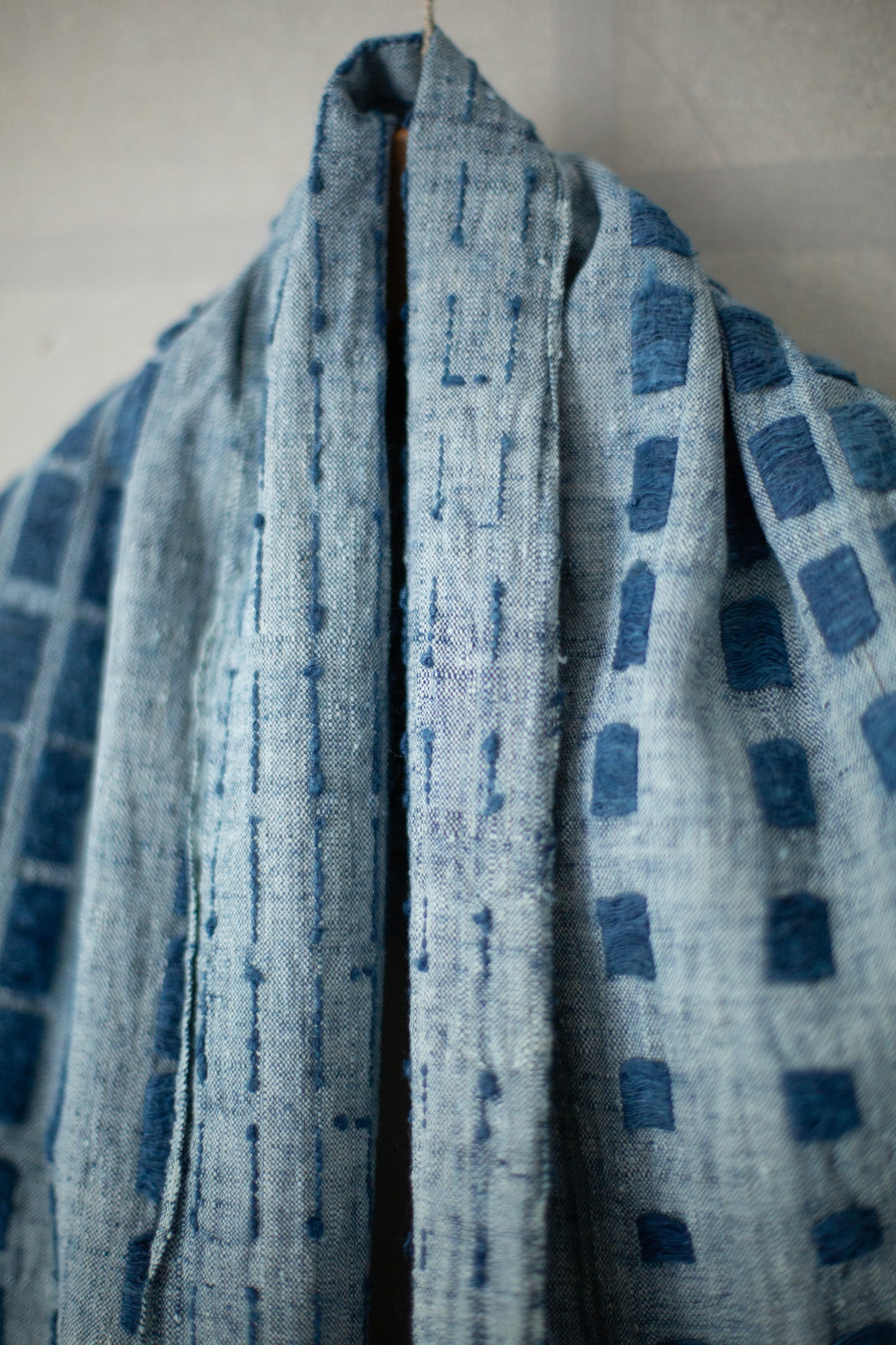 SCARF#36 - HANDWOVEN INDIGO DASHES