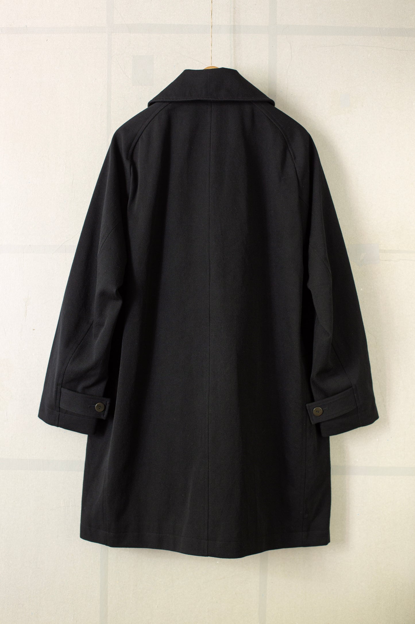 Overcoat in black wool-cotton twill